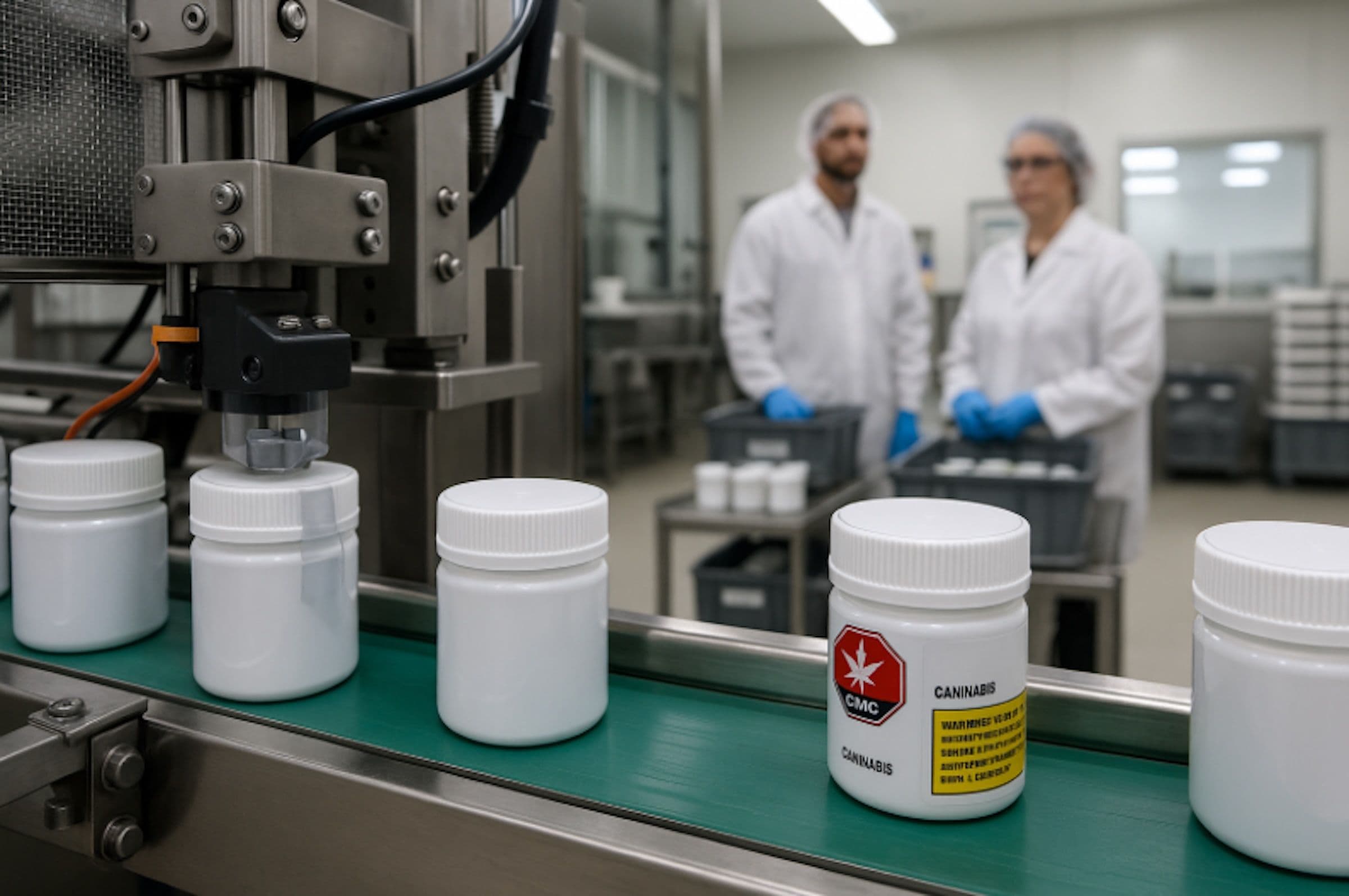 Canadian cannabis jar with CR lid and tamper-evident seal.
