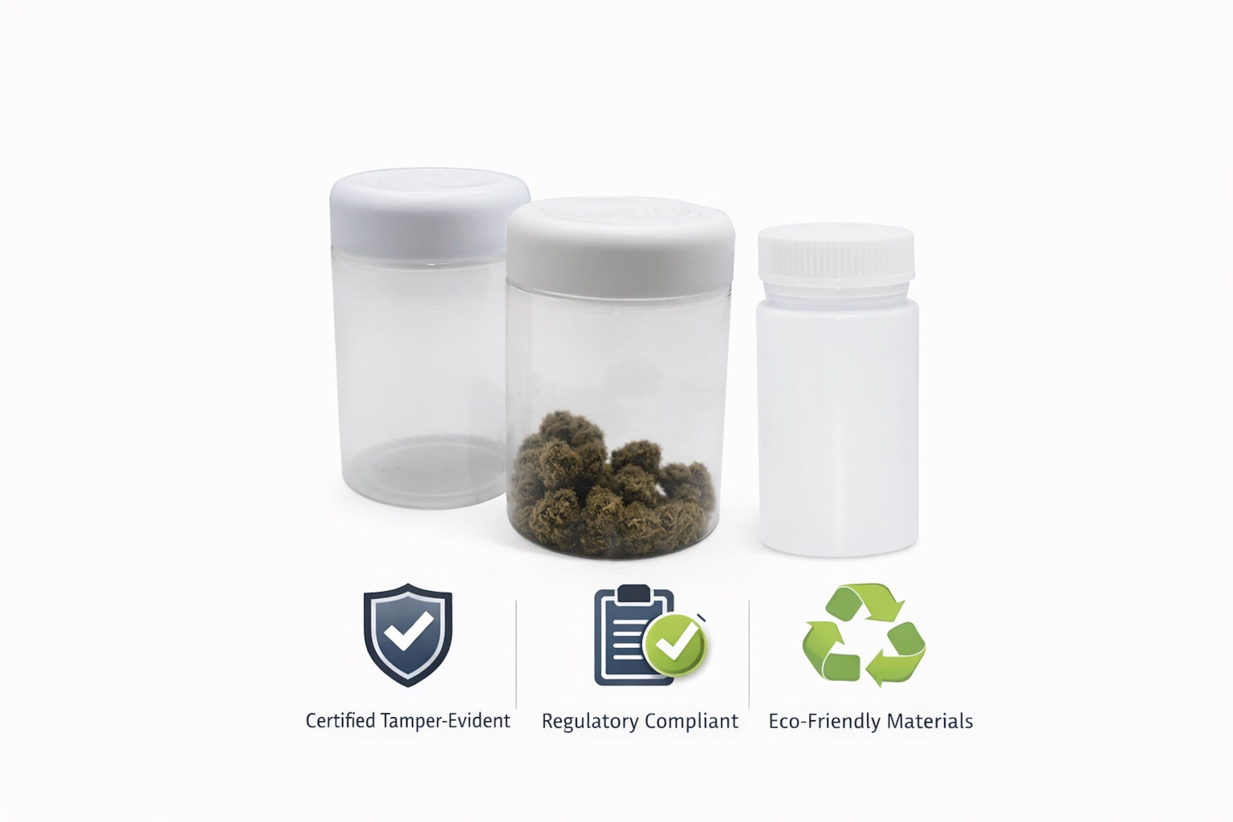 MedLock tamper-evident packaging products including CR/TE jars and bottles displayed on a clean white background.