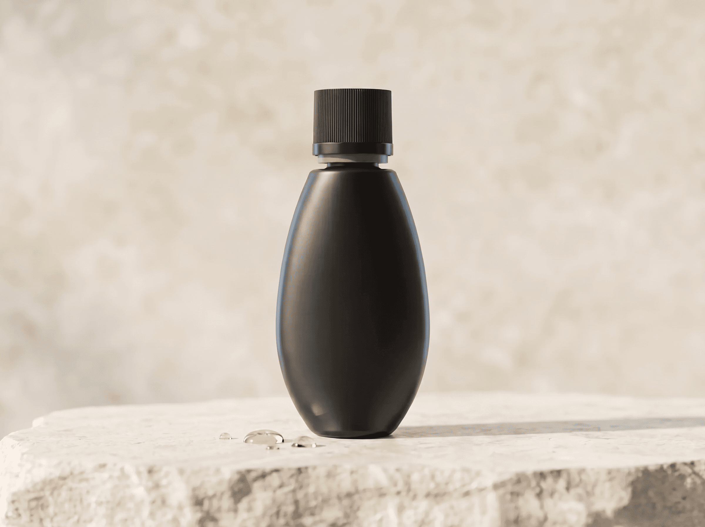 MedLock 18-415 black HDPE oval bottle, 40ml Front three-quarter hero white scenery product image