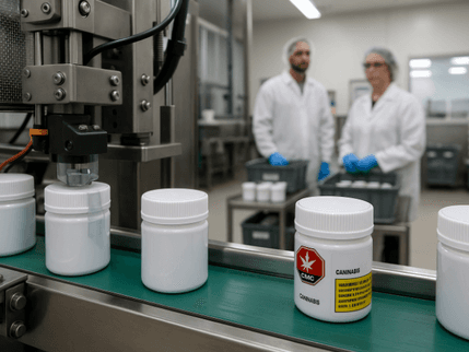 Canadian cannabis jar with CR lid and tamper-evident seal.
