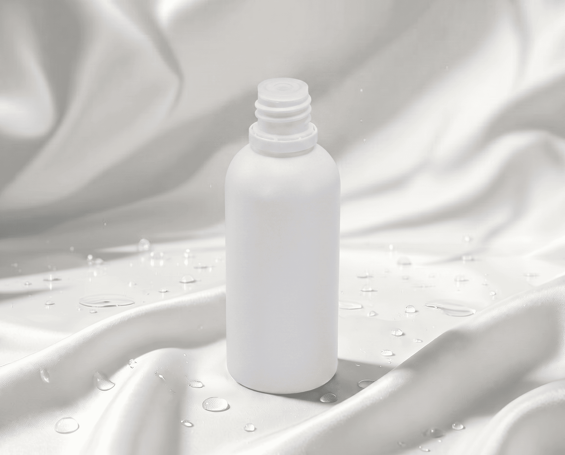 18-415 White PET Plastic Bottle 100ml Front three-quarter hero white scenery product image